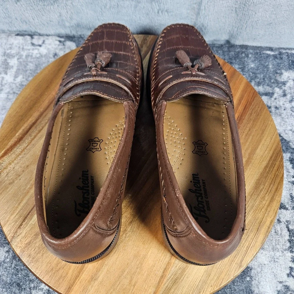 Florsheim Pisa Tassel Loafers Mens 9 D Brown Croc Emboss Leather Slip On Shoes